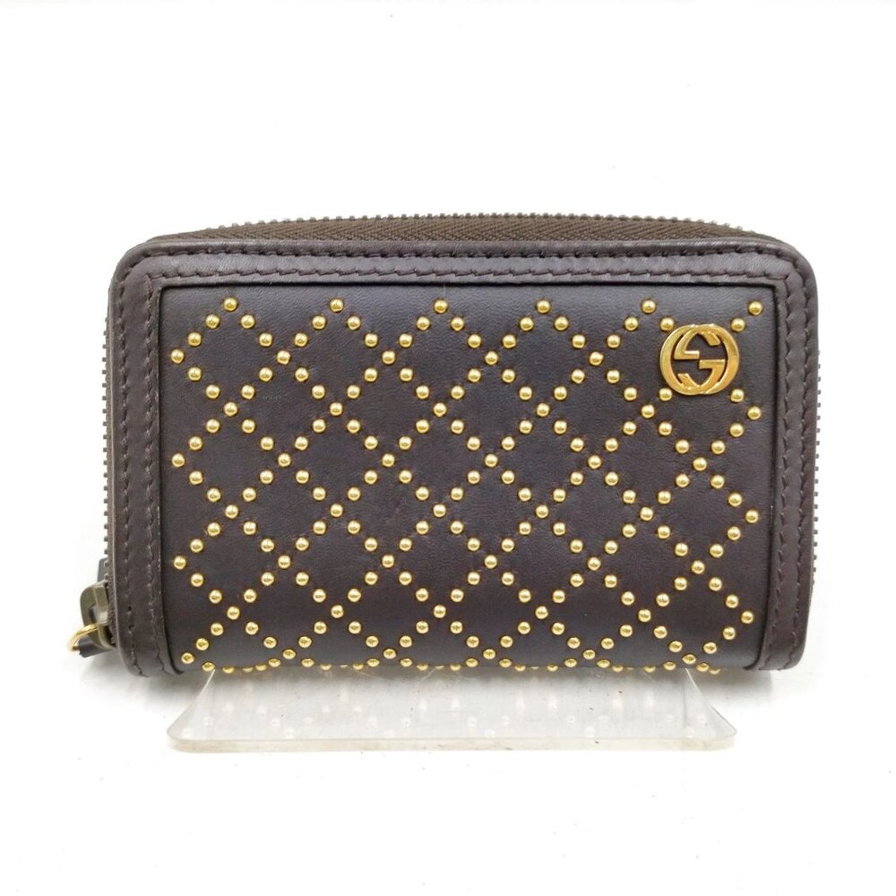 Authentic Gucci Coin Case Diamante Studded Wallet Brown Leather mn197-021726